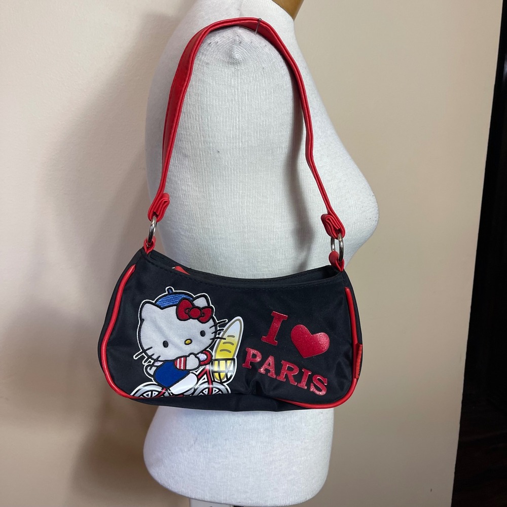 Sanrio Hello Kitty I Love Paris Black Red Trim Shoulder Bag Y2K 2004 Vintage - Picture 8 of 8
